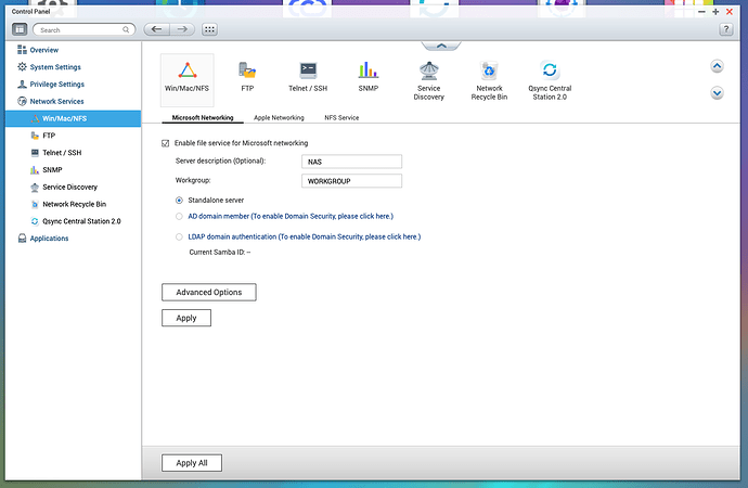 Screen Shot Micrsoft Networking Services