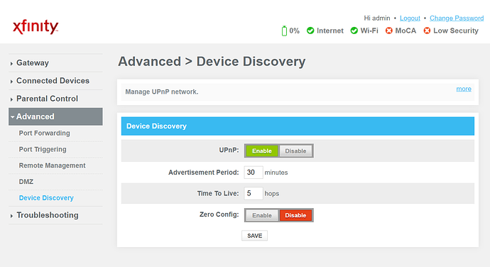 Xfinity UpnP