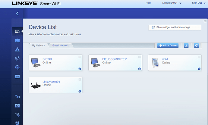 Linksys Network Device List