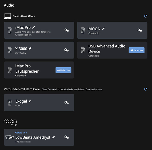 Roon Audiogeräte aktivieren