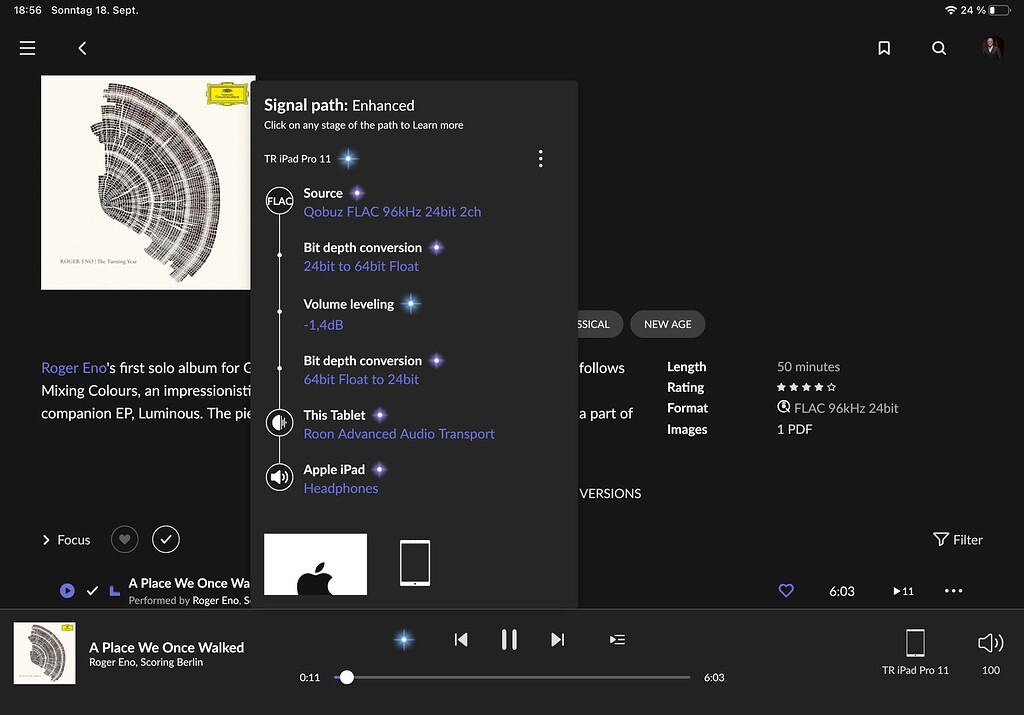 Signal Path iPad and iPhone one in Enhanced and on Lossless? Roon