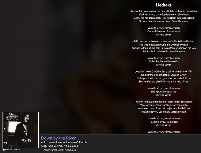 roon lyrics linkted to song