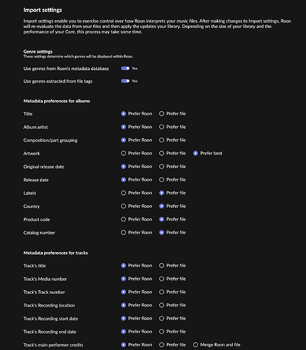 Roon Import Settings