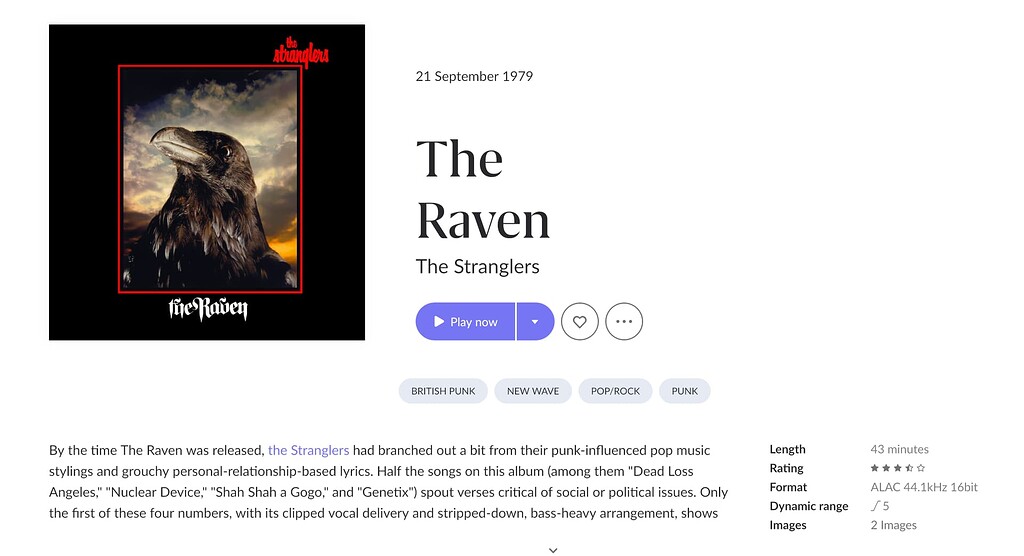 Lyrics on songs for The Stranglers album 'The Raven' are those