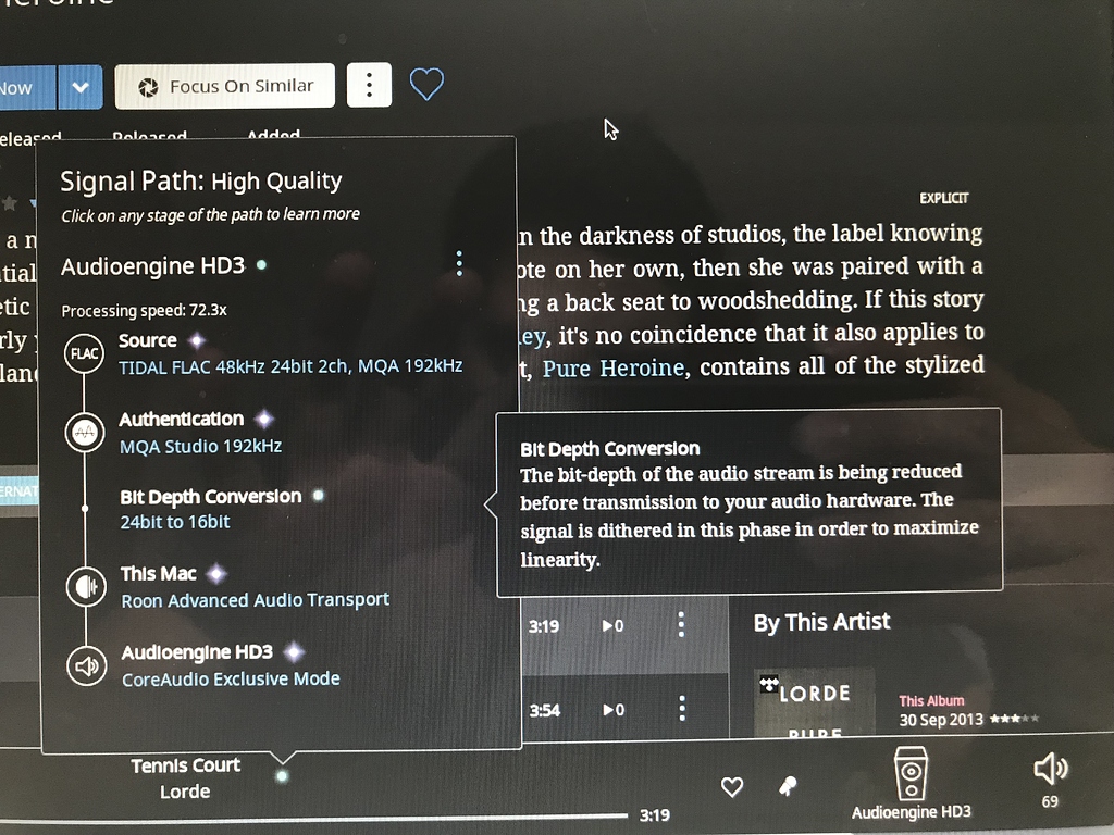 Signal path loss from lossless to HQ due to bit depth conversion Roon