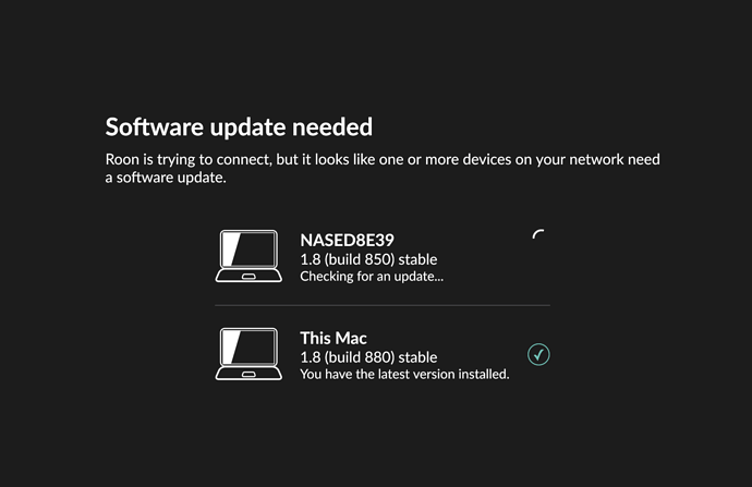 Roon software update needed