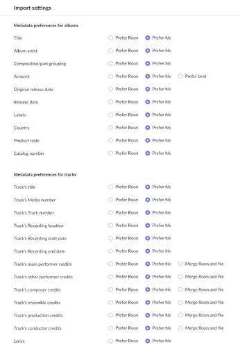 Import settings