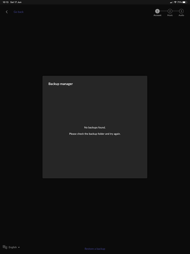 Restore backup not recognising the back up file? Support Roon