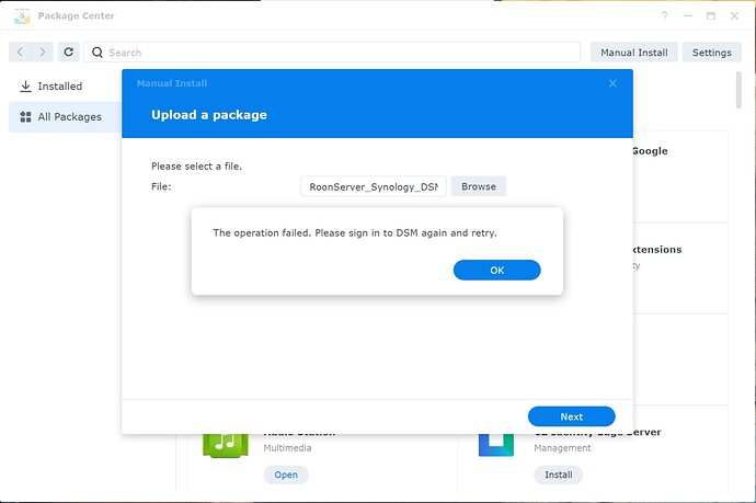 Error installing Roon on Synology DS916+