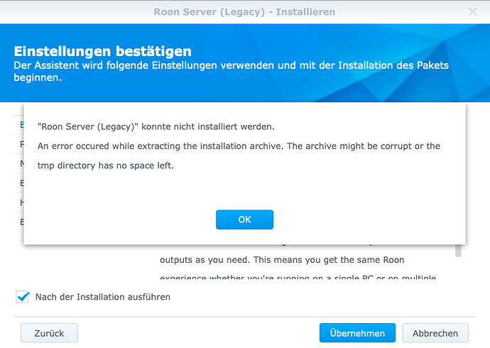 Roon Server Legacy Install Error