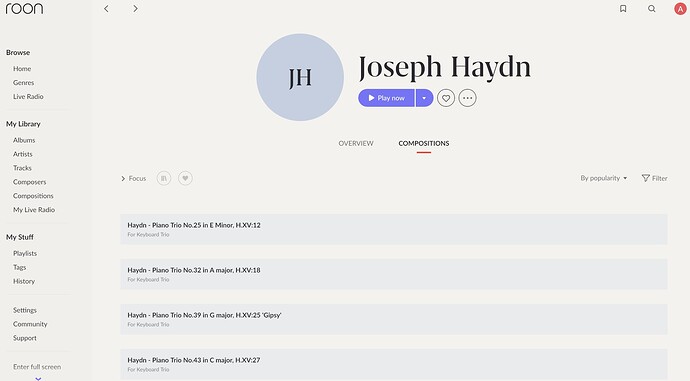 Roon - Composer Haydn compositions