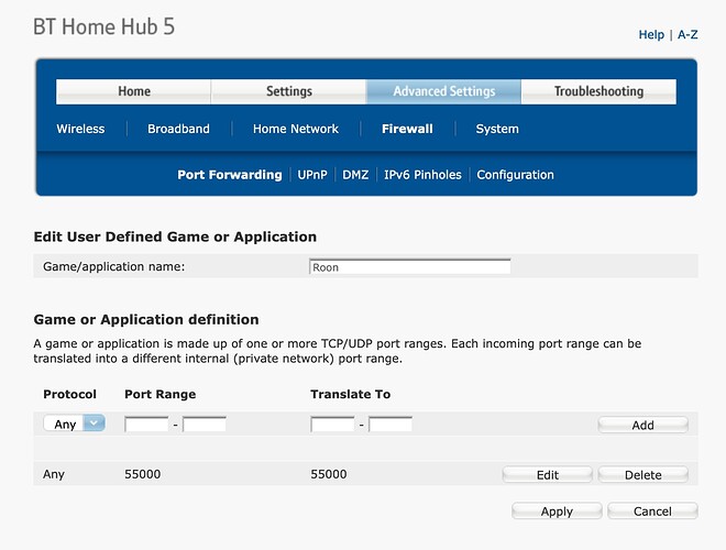 bt home hub port forwarding