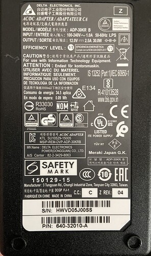 Meraki 12V 2.5A 30W DC Power Adaptor ADP-30KR B