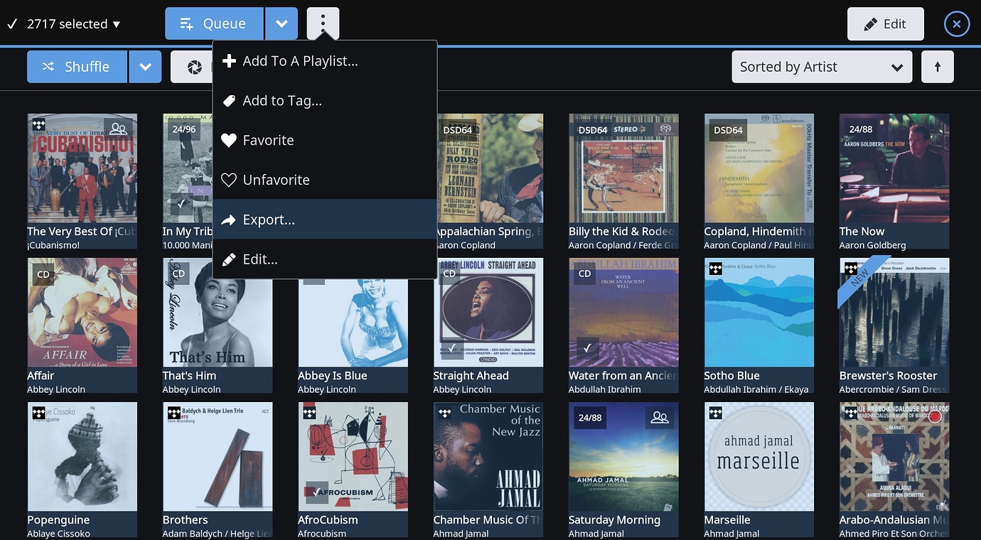 Is there a way for Roon to export a list of all the music in its