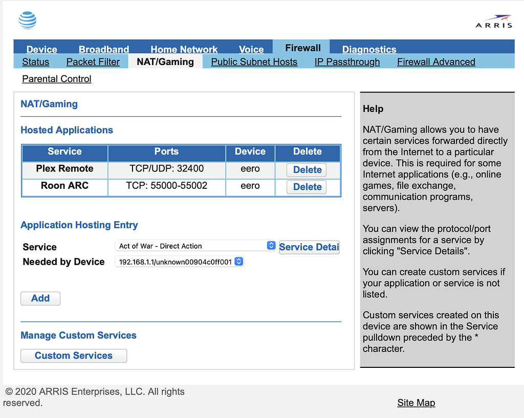 Port Forwarding Support for AT&T BGW210 ARC Port Forwarding Help