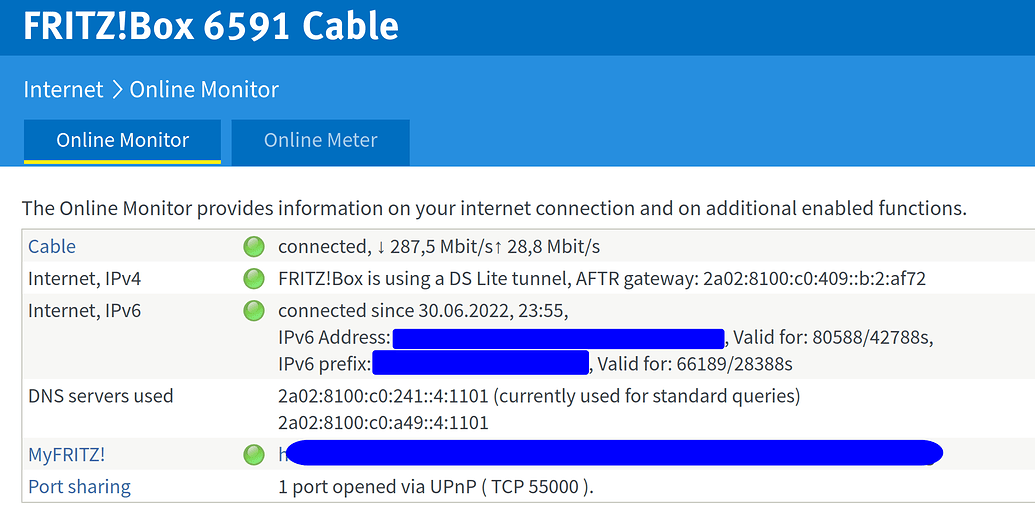 Vodafone Germany No port forwarding for home accounts. DS Lite Tunnelled IPv4 address that