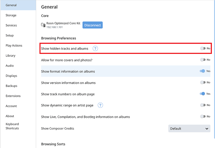 Show Hidden Tracks and Albums