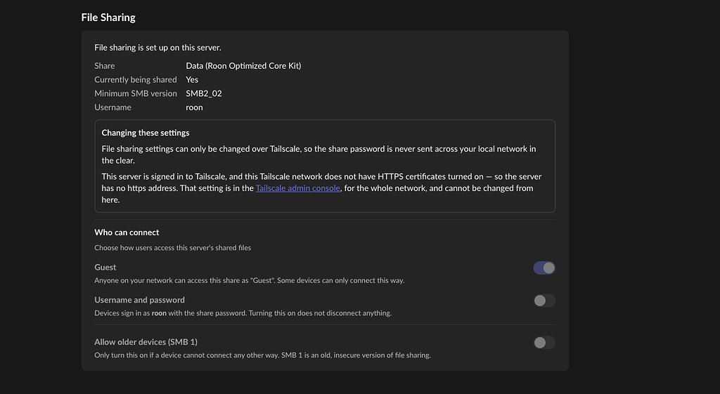 Guest Security Folder RoonOS 3.0 (284) new file sharing security and Tailscale - Early Access ...
