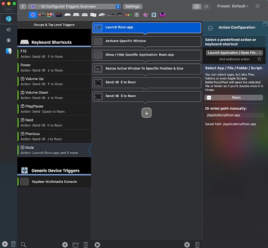 Better Touch Tool keyboard action