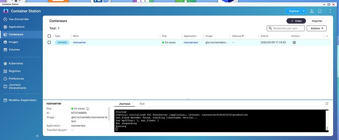 ROON QNAP NAS CONTAINER STATION STATUS 1