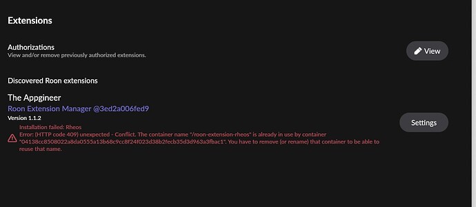 Roon Extension Manager - container already found