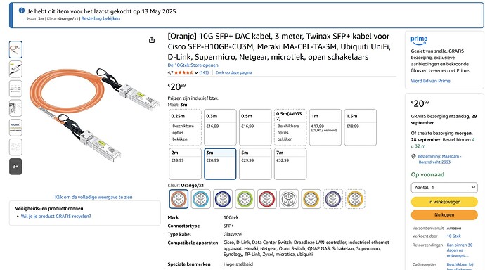 3m kabel voor SFP merk 10Gtek