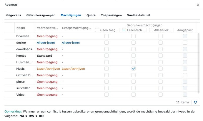 NAS share settings