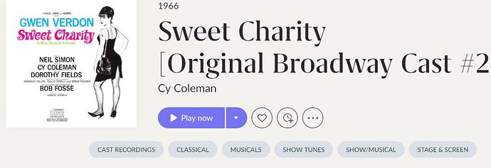 Sweet Charity - album display with heart + plus sign icons