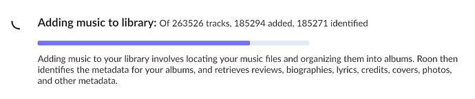 Adding music to library 01 263526 tracks, 185294 added, 185271 identified