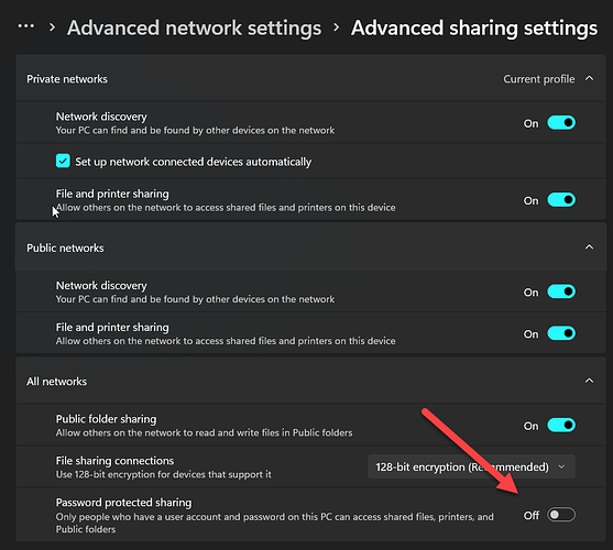 Password requirement is OFF