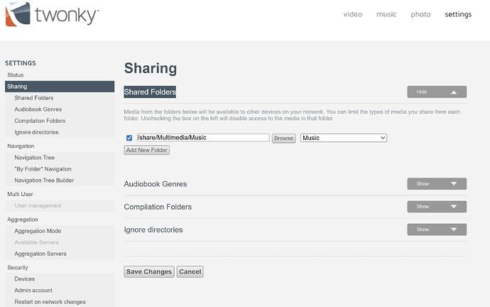 Twonky Shared Folders