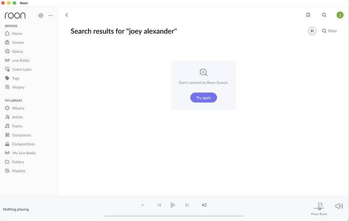 Can't connect Roon Search