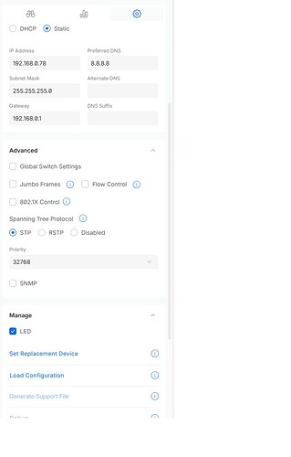 settings 8 port switch ubiquiti