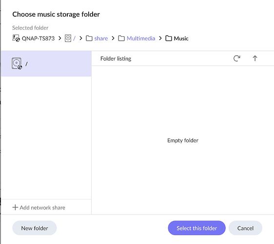 Choose music storage folder