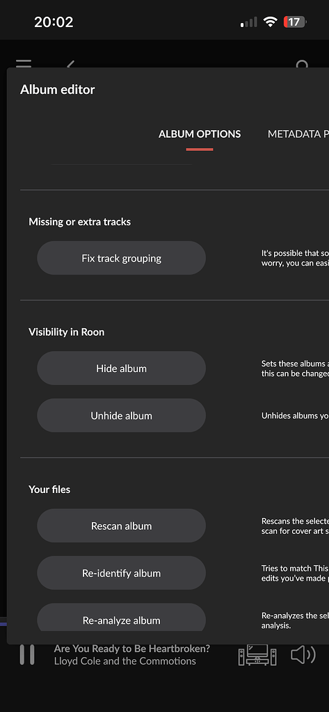 M Roon 2 Roon 2. build 1357+ iOS / Android phone Remote Album Edit Screen ...