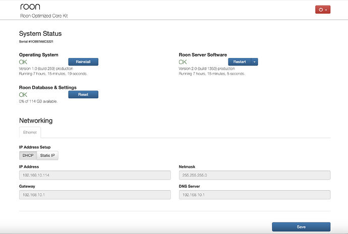 Roon Core NUC web UI