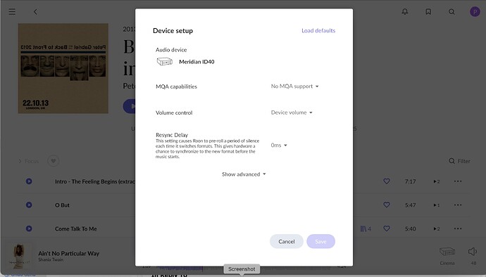 Device set up screenshot