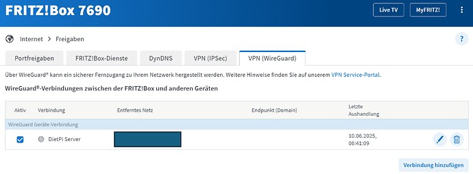 WireGuard-Verbindungen zwischen der FRITZ!Box und anderen Geräten