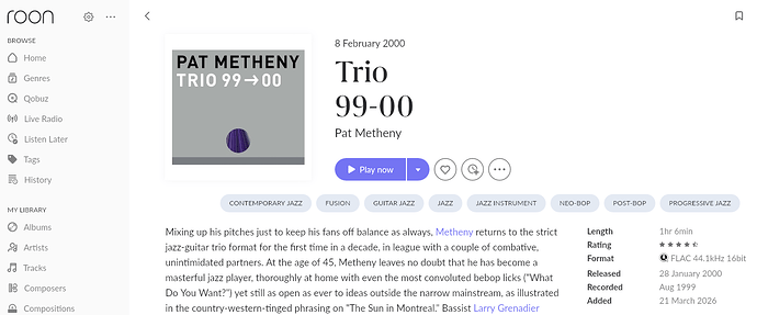 Roon Metheny with date Added