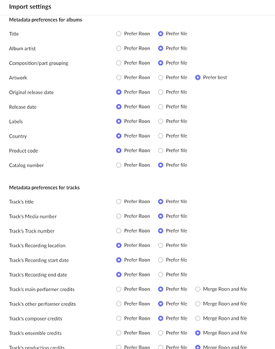 Import settings