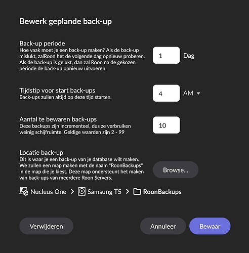 Back-up schedule