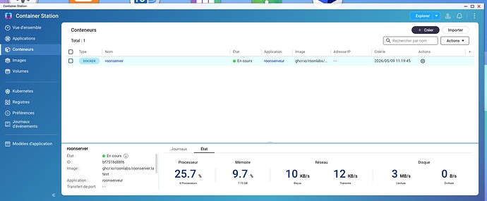 ROON QNAP NAS CONTAINER STATION STATUS 2