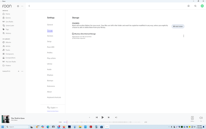 Storage settings page