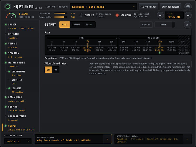 Output drawer, Rate tab