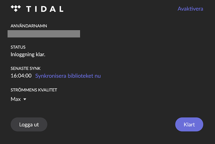 Roon settings Tidal
