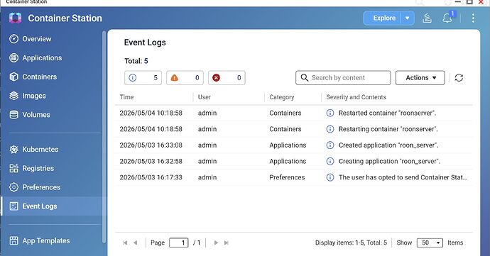 Container Station_Event Log