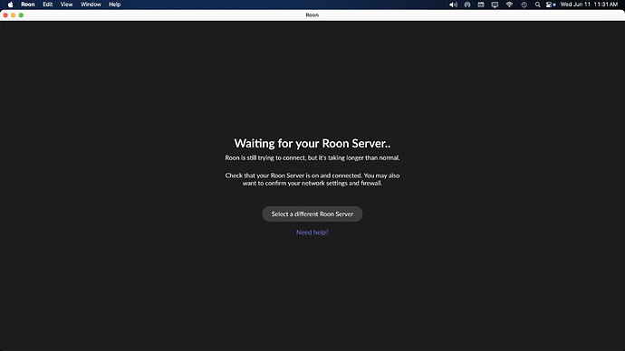Roon Server Error Message