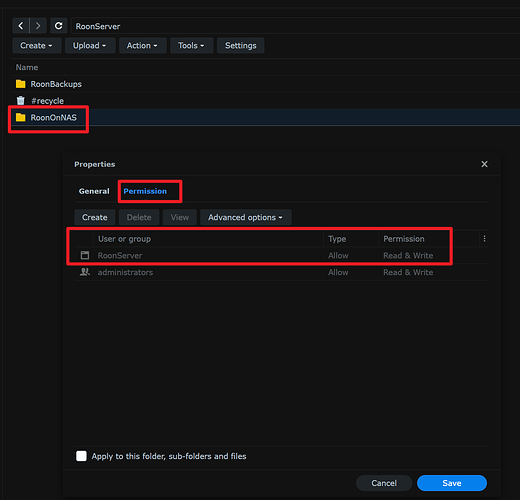 Roon Database Folder Permission 1