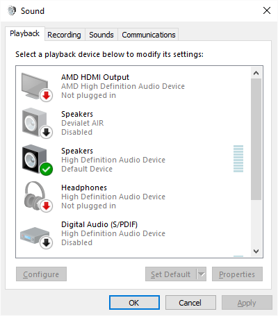 audio device not plugged in windows 10