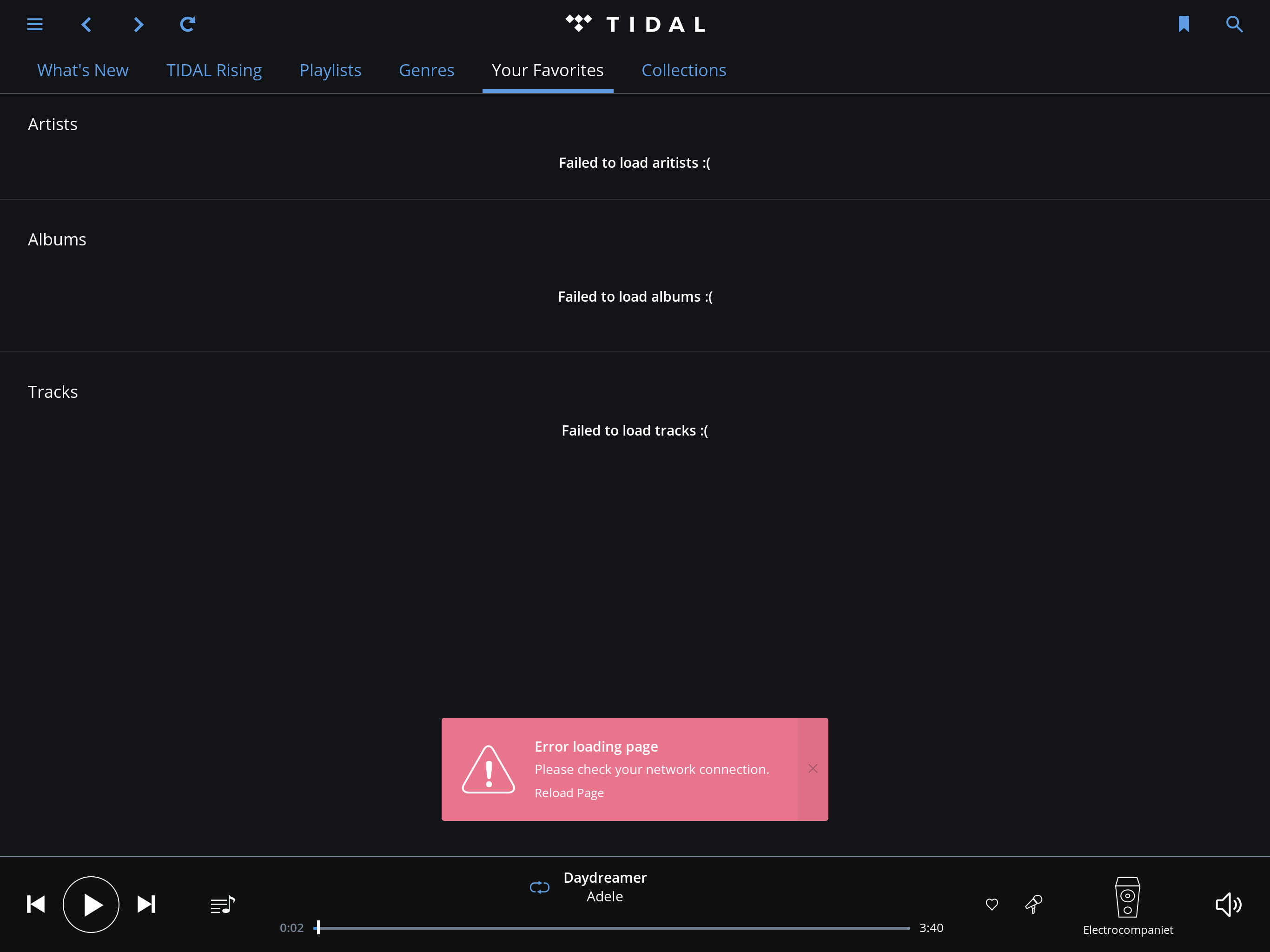 hvordan rack drøm Tidal error when looking at my favourites[Solved-ish] - Support - Roon Labs  Community